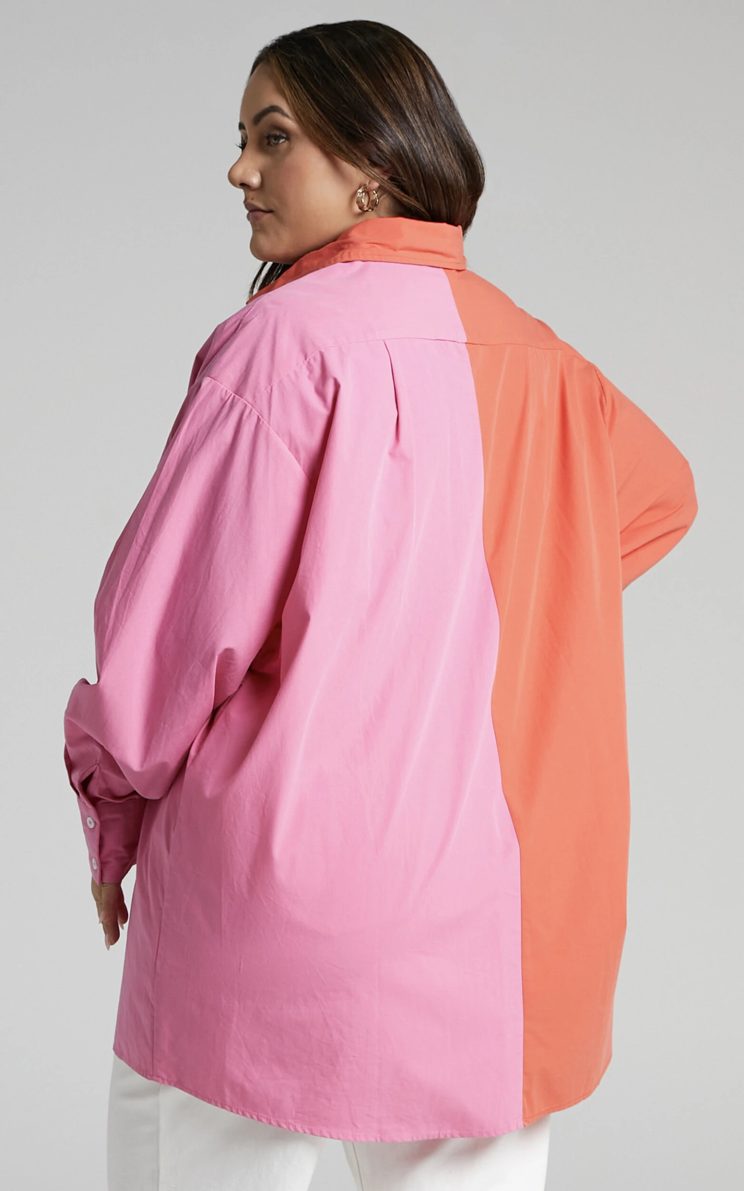 Showpo Roewe Colour Block Oversized Button Up Shirt In Oxy Fire & Pink - Image 10