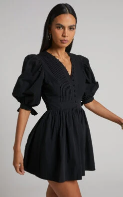 Showpo Zandra Puff Sleeve Poplin Mini Dress In Black 10 Showpo Zandra Puff Sleeve Poplin Mini Dress In Black -Showpo Women's Clothing Store 3 Zandra Puff Sleeve Poplin Mini Dress in Black 4