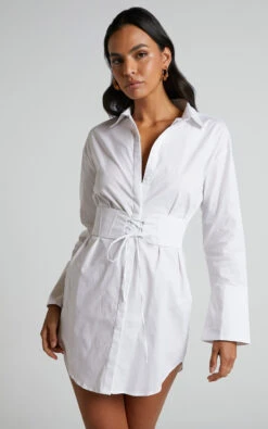 Showpo Ichia Corset Mini Shirt Dress In White 15 Showpo Ichia Corset Mini Shirt Dress In White -Showpo Women's Clothing Store 3 Ichia Corset Mini Shirt Dress in White 42