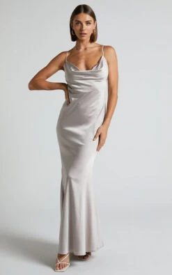 Showpo Lunaria Cowl Mermaid Maxi Slip Dress In Champagne