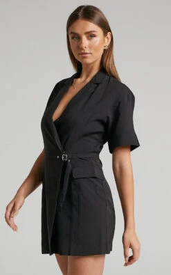 Showpo Roula Wrap Front Mini Blazer Dress In Black 13 Showpo Roula Wrap Front Mini Blazer Dress In Black -Showpo Women's Clothing Store 3 Roula Mini Blazer Dress with Wrap Front in Black 2528SD22010092022529 3