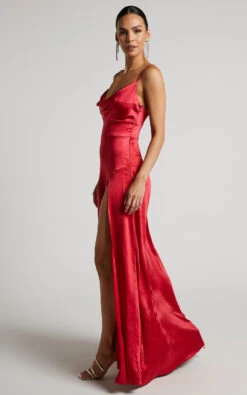 Showpo Cleopathra Maxi Dress - High Split Cowl Neck Dress In Red -Showpo Women's Clothing Store 4 4