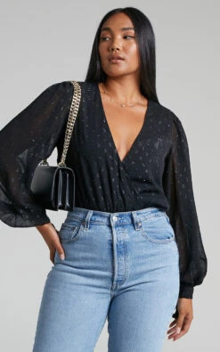 Showpo Agustha Wrap Front Bodysuit In Black -Showpo Women's Clothing Store 4.Agustha Wrap Front Bodysuit in Black 2528ST22010056022529 9