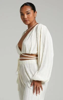 Showpo Crystal Plisse Cross Front Top In Cream -Showpo Women's Clothing Store 4.Crystal Plisse Cross Front Top in Cream 2528ST21120022022529 5