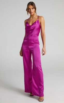 Showpo Kylene Cowl Neck Palazzo Satin Jumpsuit In Mulberry -Showpo Women's Clothing Store 4.Kylene Cowl Neck Palazzo Jumpsuit in Mulberry 2528SP21120006032529