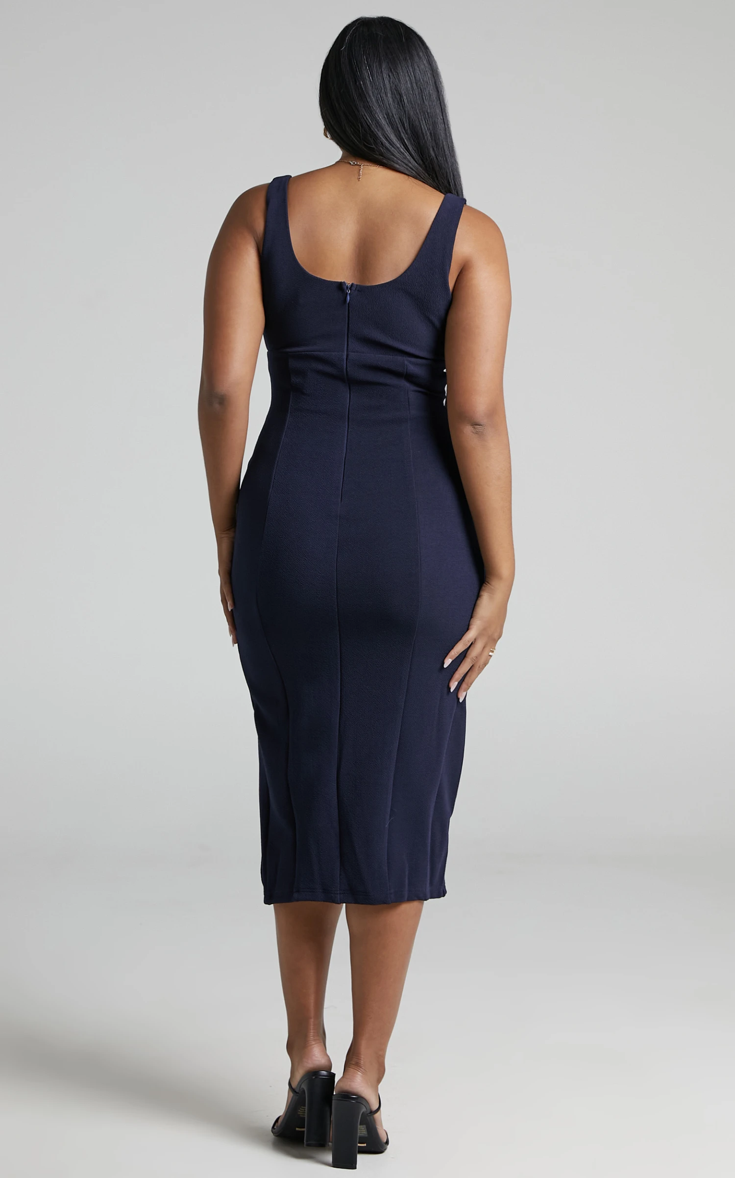 Showpo Lorevie Cut Out Split Bodycon Midi Dress In Navy 5 Showpo Lorevie Cut Out Split Bodycon Midi Dress In Navy - Image 5