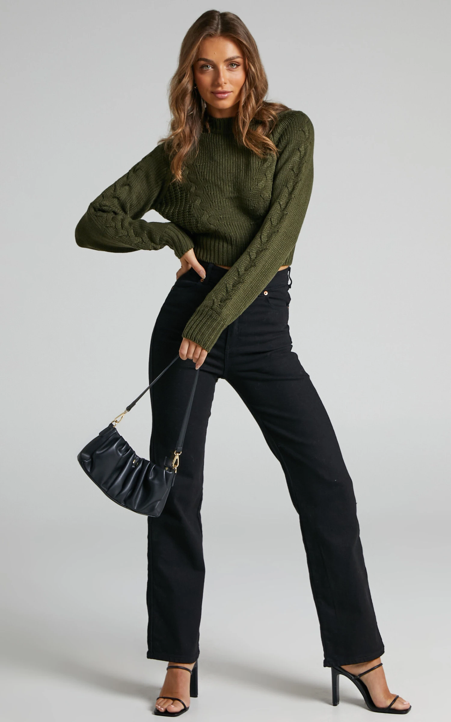 Showpo Maue Long Sleeve Open Back Knit Top In Khaki - Image 5