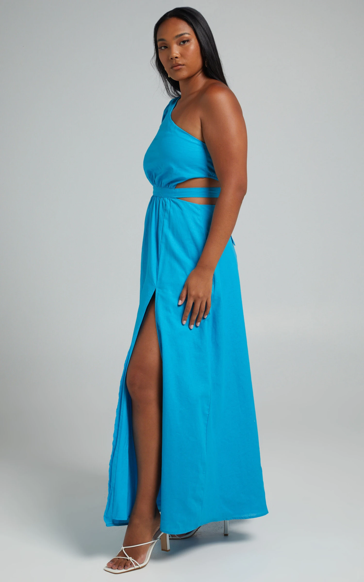 Showpo Cedie One Shoulder Puff Sleeve Maxi Dress In Blue 5 Showpo Cedie One Shoulder Puff Sleeve Maxi Dress In Blue - Image 5