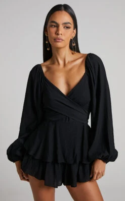 Showpo Florice Wrap Front Frill Playsuit In Black 11 Showpo Florice Wrap Front Frill Playsuit In Black -Showpo Women's Clothing Store 4 Florice Wrap Front Frill Playsuit in Black 5