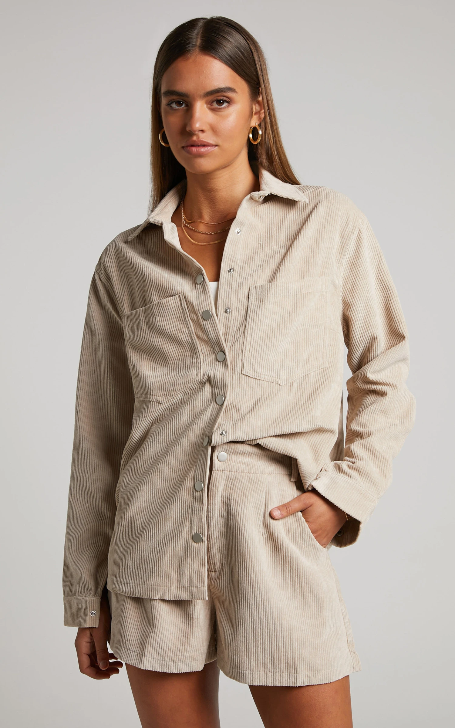 Showpo Hillevi Corduroy Shacket In Sand 5 Showpo Hillevi Corduroy Shacket In Sand - Image 5