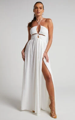 Showpo Isabeau Maxi Dress - High Slit Strappy Halter Dress In White 11 Showpo Isabeau Maxi Dress - High Slit Strappy Halter Dress In White -Showpo Women's Clothing Store 4 Isabeau High Slit Strappy Halter Maxi Dress in White 2528SD22090046022529 6