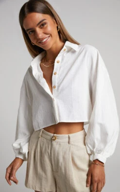 Showpo Marsha Shirt - Cropped Long Sleeve Button Up Shirt In White 11 Showpo Marsha Shirt - Cropped Long Sleeve Button Up Shirt In White -Showpo Women's Clothing Store 4 Marsha Cropped Button Shirt in White 2528ST22100037012529 10