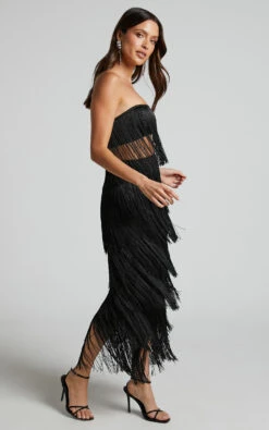 Showpo Amalee Fringe Strapless Crop Top And Midi Skirt Two Piece Set In Black 12 Showpo Amalee Fringe Strapless Crop Top And Midi Skirt Two Piece Set In Black -Showpo Women's Clothing Store 4 AMALEE FRINGE STRAPLESS CROP TOP AND MIDI SKIRT TWO PIECE SET IN BLACK 3