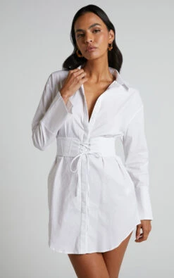 Showpo Ichia Corset Mini Shirt Dress In White 16 Showpo Ichia Corset Mini Shirt Dress In White -Showpo Women's Clothing Store 4 Ichia Corset Mini Shirt Dress in White 43