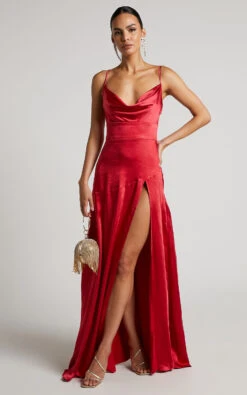 Showpo Cleopathra Maxi Dress - High Split Cowl Neck Dress In Red -Showpo Women's Clothing Store 5 2
