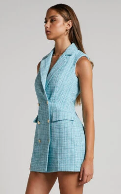 Showpo Sheba Blazer Dress - Tweed Sleeveless Mini Blazer Dress In Blue 14 Showpo Sheba Blazer Dress - Tweed Sleeveless Mini Blazer Dress In Blue -Showpo Women's Clothing Store 5 Sheba Double Breasted Sleeveless Blazer Mini Dress in Teal 43