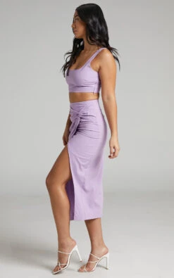 Showpo Gibson Two Piece Set - Crop Top And Knot Front Midi Skirt In Lilac 12 Showpo Gibson Two Piece Set - Crop Top And Knot Front Midi Skirt In Lilac -Showpo Women's Clothing Store 5.Gibson Two Piece Twist Front Skirt Set with Crop Top in Lilac 2528SC22020016022529 3