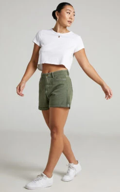 Showpo Hinkley Denim Shorts In Khaki 14 Showpo Hinkley Denim Shorts In Khaki -Showpo Women's Clothing Store 5.Hinkley Denim Shorts in Khaki 2528SB20120005022529 3