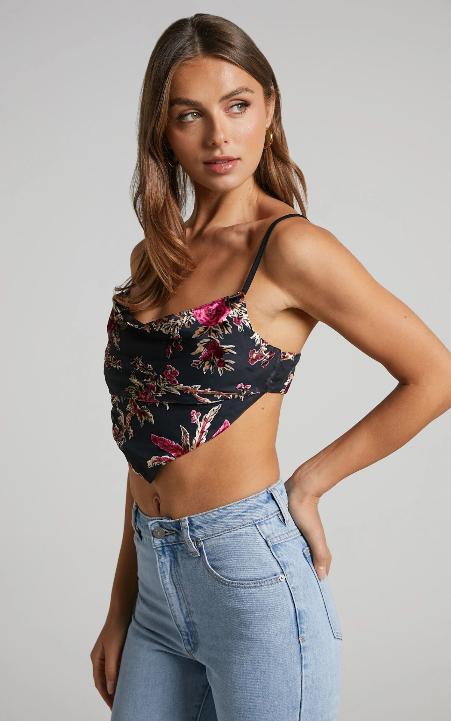 Showpo Jessell Top - Cowl Neck Bandana Cami In Black Floral 6 Showpo Jessell Top - Cowl Neck Bandana Cami In Black Floral - Image 6