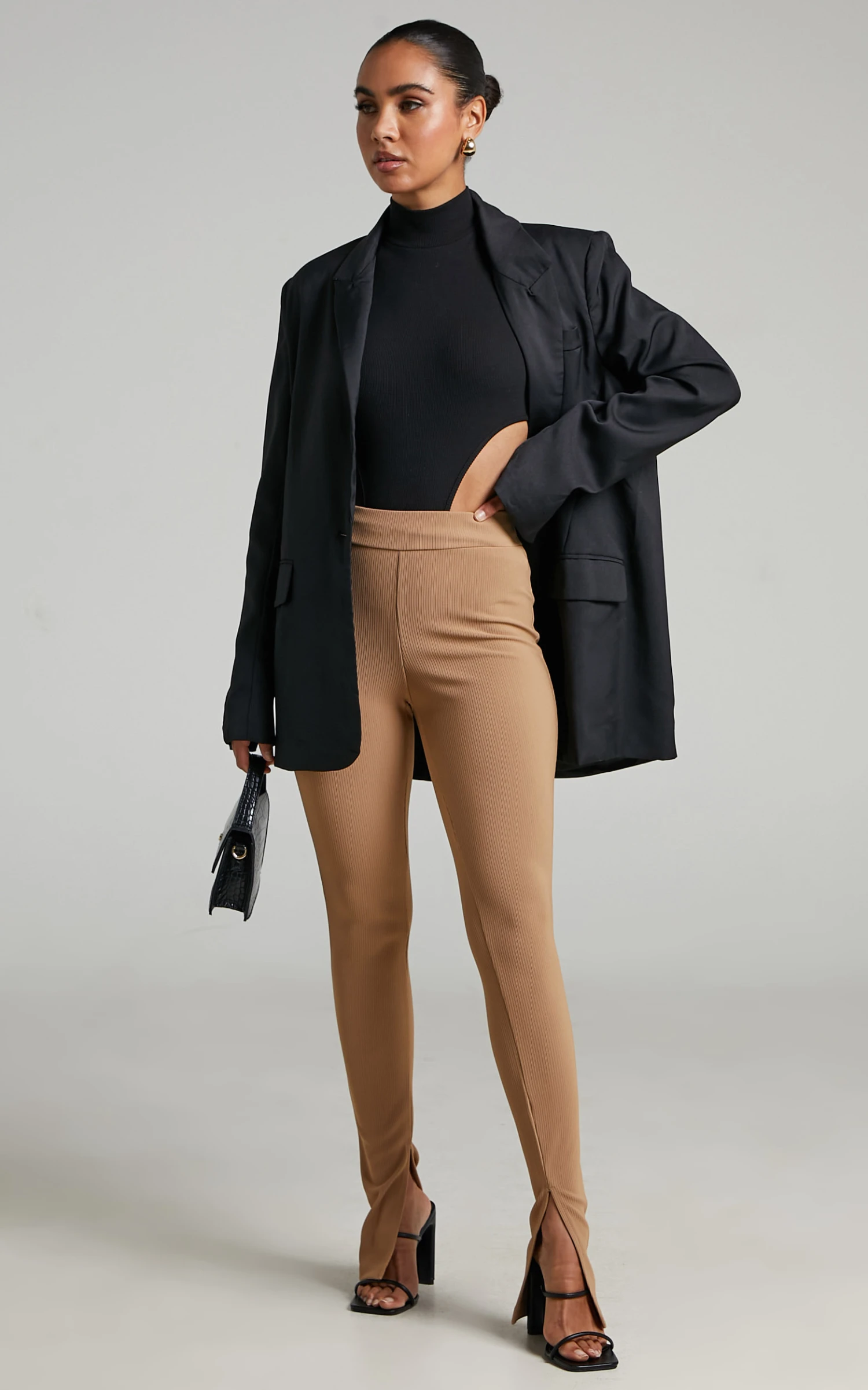 Showpo Aspen - High Waisted Split Hem Jersey Pants In Camel 6 Showpo Aspen - High Waisted Split Hem Jersey Pants In Camel - Image 6