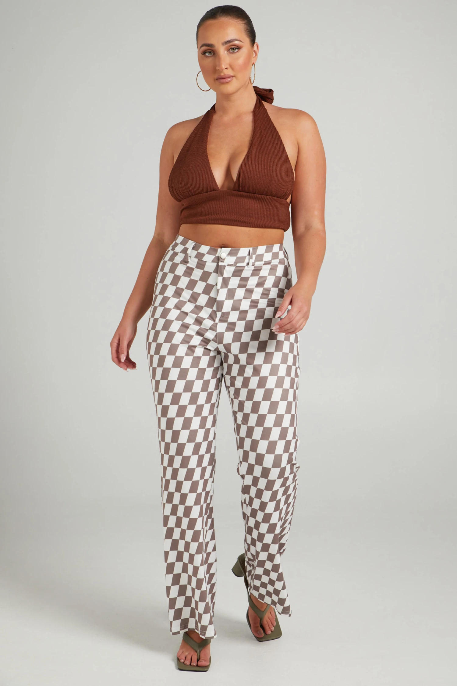 Showpo Lenny Mid Rise Pants In Brown Check 6 Showpo Lenny Mid Rise Pants In Brown Check - Image 6