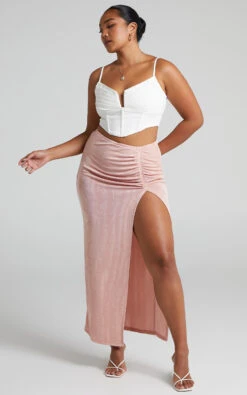 Showpo Delicea Ruched High Split Slinky Maxi Skirt In Pink 15 Showpo Delicea Ruched High Split Slinky Maxi Skirt In Pink -Showpo Women's Clothing Store 5 Delicea Ruched bodycon Maxi skirt in Pink 2528SB22030025022529 1