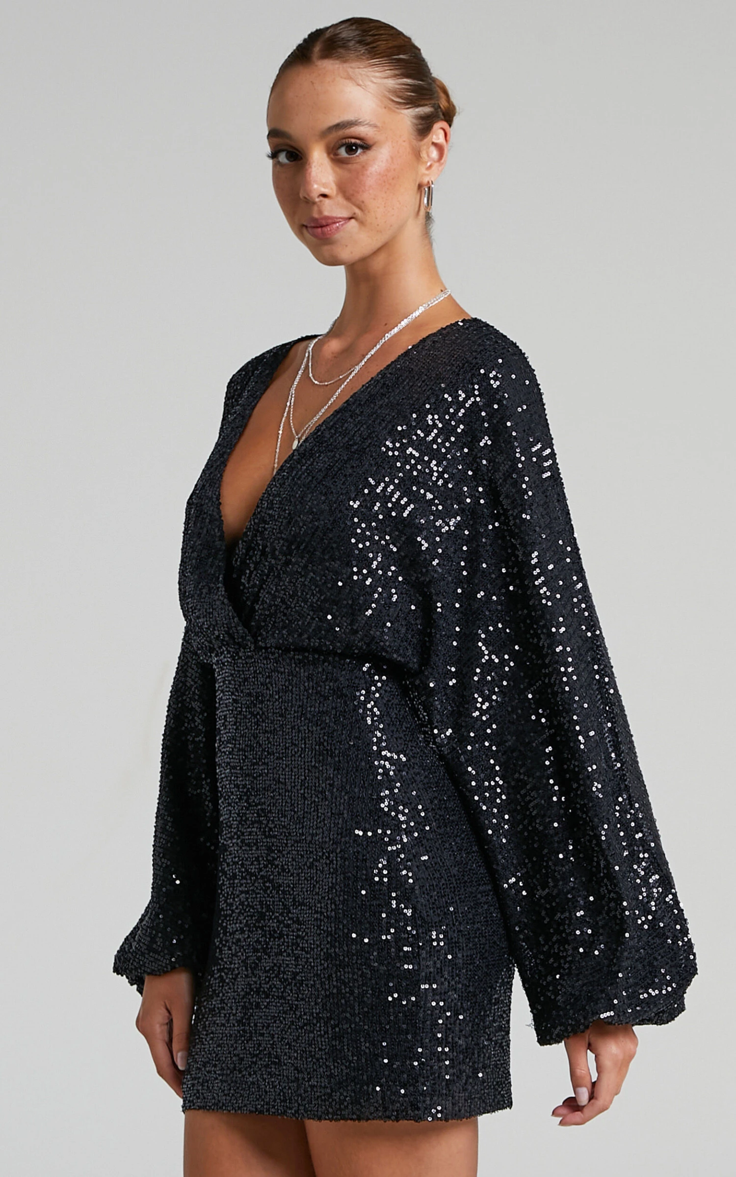 Showpo Erine Long Sleeve Sequin Dress In Black 6 Showpo Erine Long Sleeve Sequin Dress In Black - Image 6