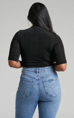 Showpo Kaimi 3/4 Sleeve High Neck Ribbed Bodysuit In Black 13 Showpo Kaimi 3/4 Sleeve High Neck Ribbed Bodysuit In Black -Showpo Women's Clothing Store 5 Kaimi High Neck Ribbed Bodysuit with 3 4 Sleeves in Black 2528ST22040063012529 2