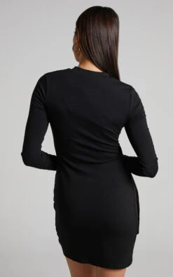 Showpo Marleen Wrap Front Long Sleeve Bodycon Mini Dress In Black 12 Showpo Marleen Wrap Front Long Sleeve Bodycon Mini Dress In Black -Showpo Women's Clothing Store 5 Marleen Wrap Front Long Sleeve Bodycon Mini Dress in Black 2528SD22040136032529 5