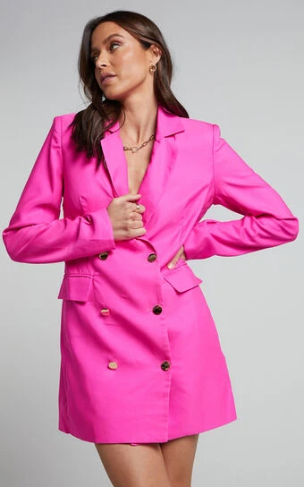 Showpo Nathany Double Breasted Blazer Mini Dress In Hot Pink 1 Showpo Nathany Double Breasted Blazer Mini Dress In Hot Pink