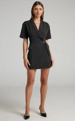 Showpo Roula Wrap Front Mini Blazer Dress In Black 15 Showpo Roula Wrap Front Mini Blazer Dress In Black -Showpo Women's Clothing Store 5 Roula Mini Blazer Dress with Wrap Front in Black 2528SD22010092022529