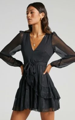 Showpo Eyes That Know Me Long Sleeve Ruffle Mini Dress In Black 15 Showpo Eyes That Know Me Long Sleeve Ruffle Mini Dress In Black -Showpo Women's Clothing Store 6 1 5