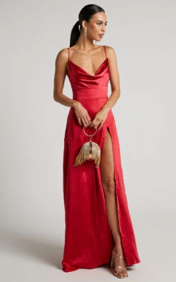 Showpo Cleopathra Maxi Dress - High Split Cowl Neck Dress In Red -Showpo Women's Clothing Store 6 3
