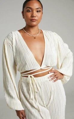 Showpo Crystal Plisse Cross Front Top In Cream -Showpo Women's Clothing Store 6.Crystal Plisse Cross Front Top in Cream 2528ST21120022022529 8