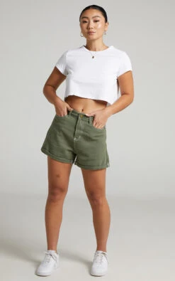 Showpo Hinkley Denim Shorts In Khaki 15 Showpo Hinkley Denim Shorts In Khaki -Showpo Women's Clothing Store 6.Hinkley Denim Shorts in Khaki 2528SB20120005022529 1