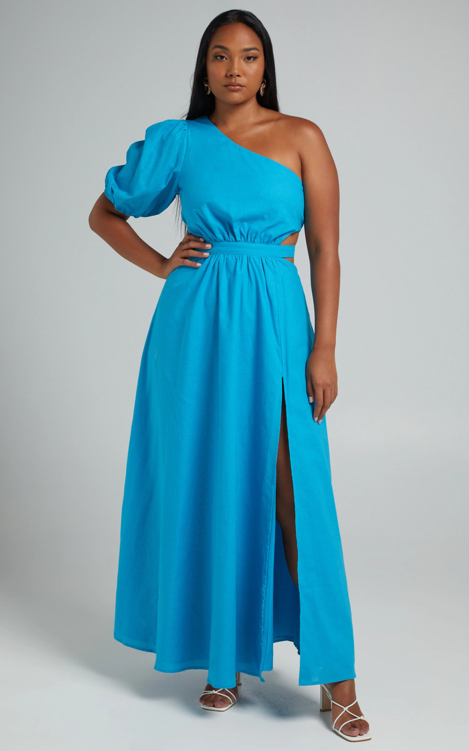 Showpo Cedie One Shoulder Puff Sleeve Maxi Dress In Blue 7 Showpo Cedie One Shoulder Puff Sleeve Maxi Dress In Blue - Image 7