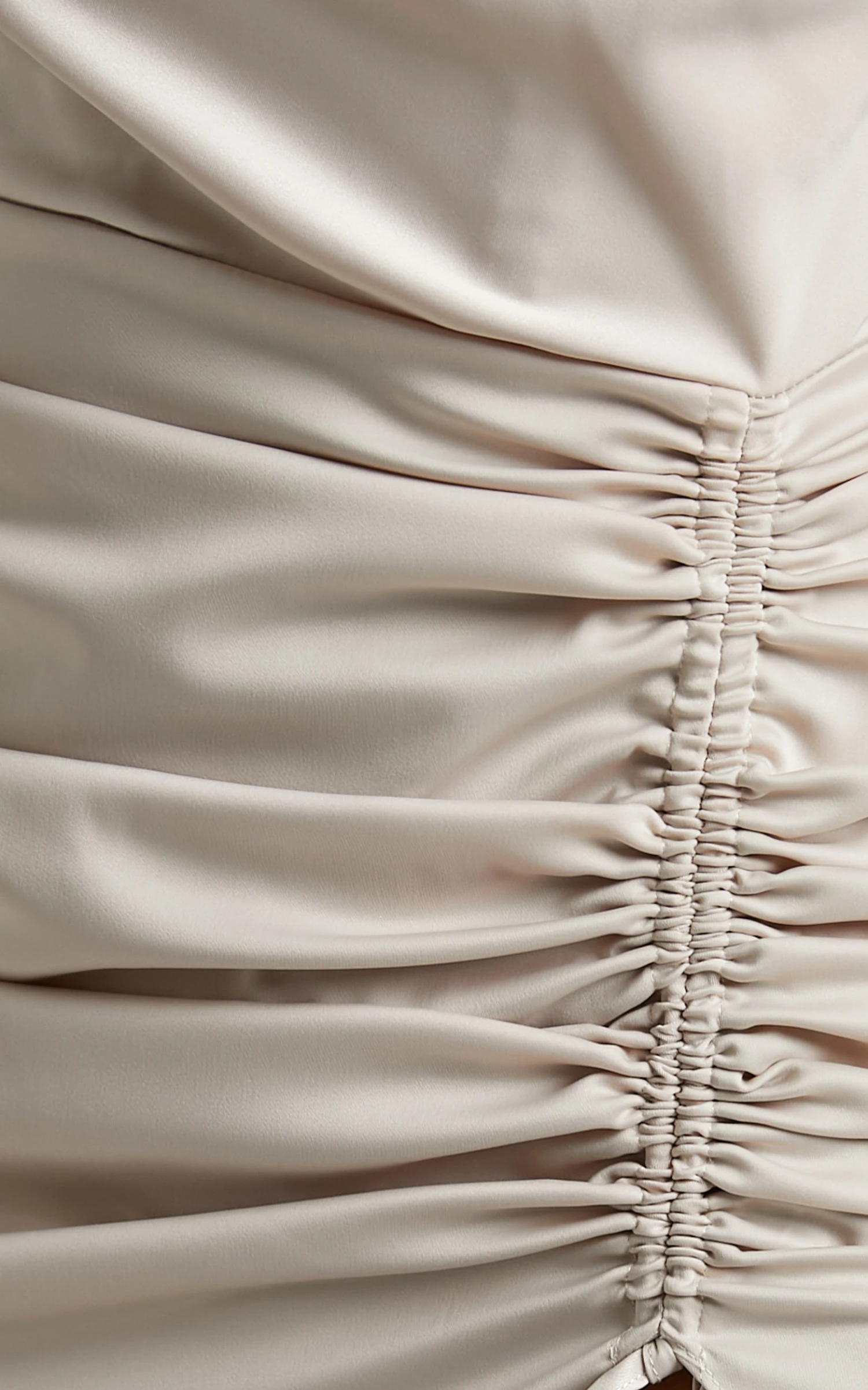 Showpo Lieselotte Midi Dress - Ruched Front Split Cowl Neck Satin Dress In Oyster - Image 7