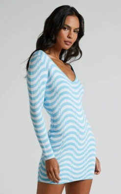 Showpo Lizia Intarsia V Neck Long Sleeve Bodycon Mini Dress In Wavy Stripe -Showpo Women's Clothing Store 6 Lizia Intarsia V Neck Long Sleeve Bodycon Mini Dress in Wavy Stripe 28