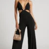 Showpo Benice Jumpsuit - Slender Strap Cut Out Wide Leg Jumpsuit In Black