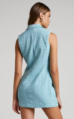 Showpo Sheba Blazer Dress - Tweed Sleeveless Mini Blazer Dress In Blue 16 Showpo Sheba Blazer Dress - Tweed Sleeveless Mini Blazer Dress In Blue -Showpo Women's Clothing Store 7 Sheba Double Breasted Sleeveless Blazer Mini Dress in Teal 84