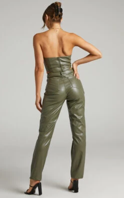 Showpo Dilyenne Mid Waist Straight Leg Faux Leather Pants In Olive -Showpo Women's Clothing Store 7.Dilyenne Pants in Olive Leatherette 2528SB20010022042529 7