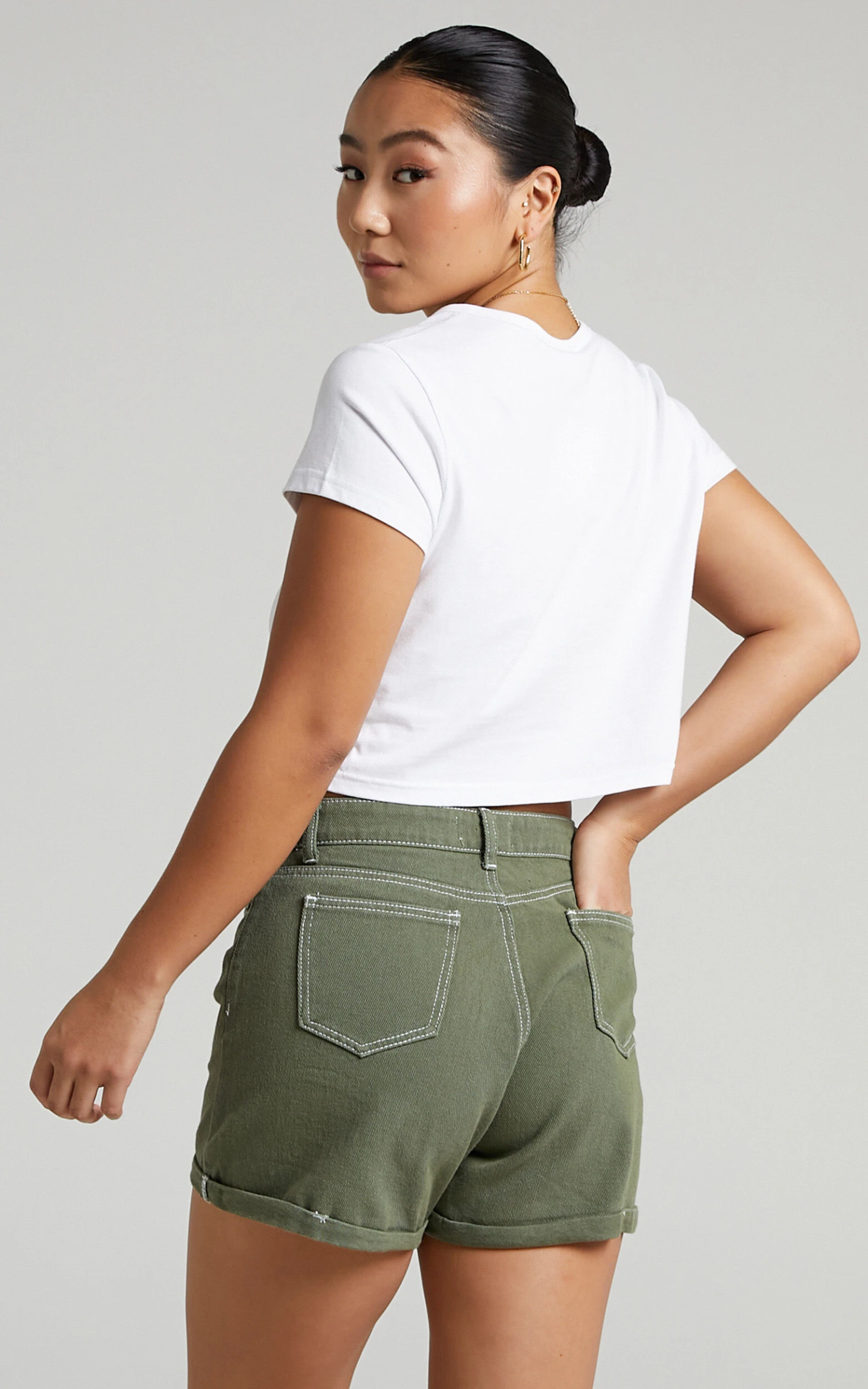 Showpo Hinkley Denim Shorts In Khaki 8 Showpo Hinkley Denim Shorts In Khaki - Image 8