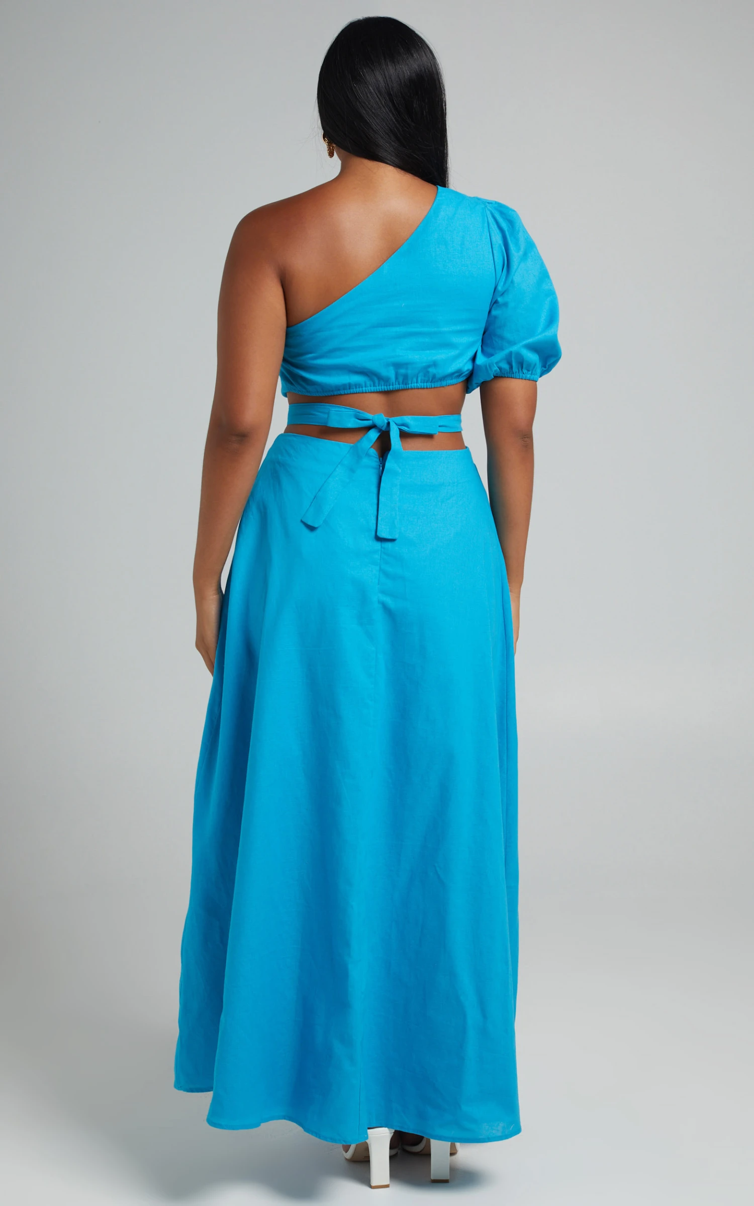 Showpo Cedie One Shoulder Puff Sleeve Maxi Dress In Blue 8 Showpo Cedie One Shoulder Puff Sleeve Maxi Dress In Blue - Image 8