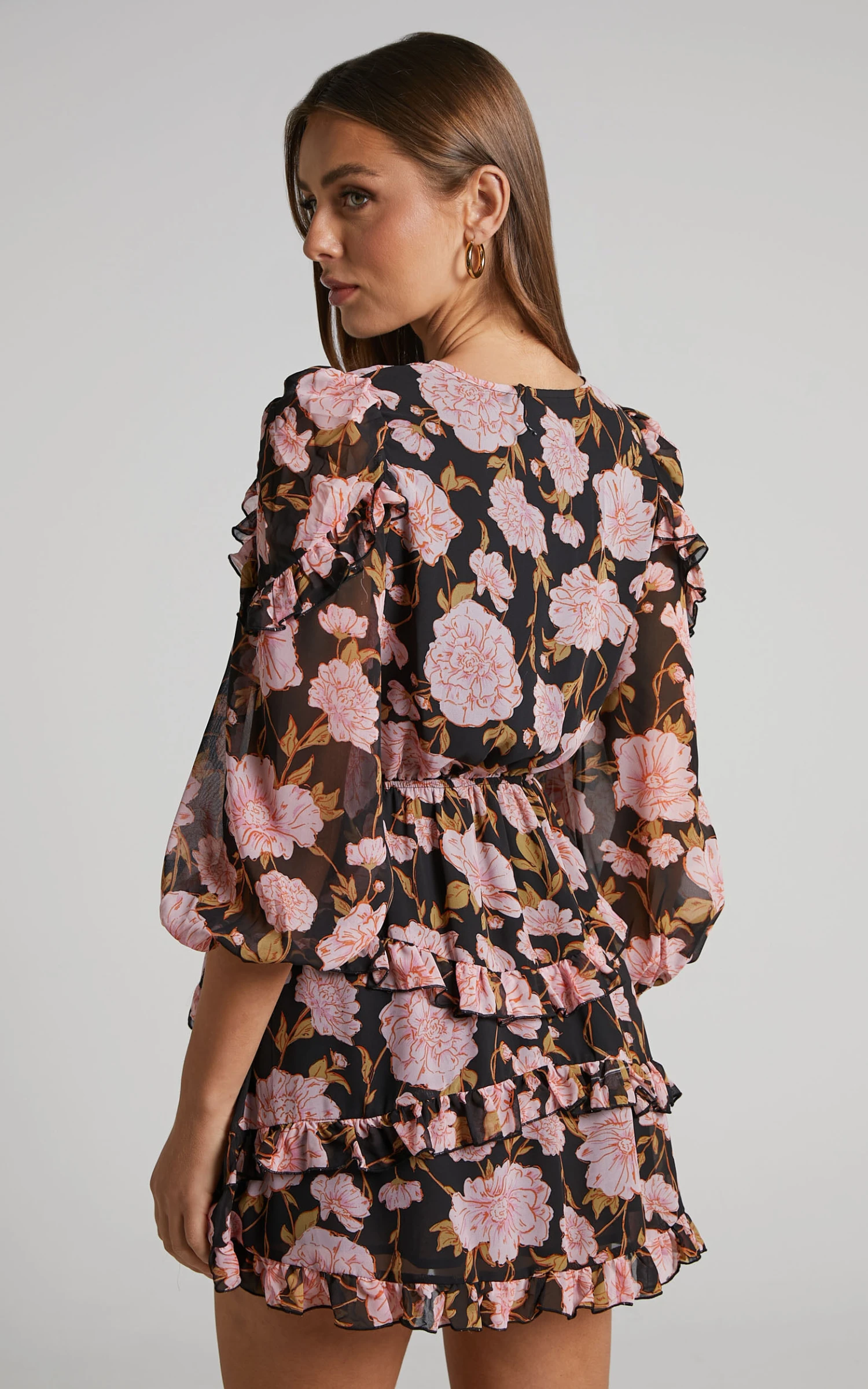 Showpo Haidy Long Sleeve Plunge Tiered Mini Dress In Romantic Floral 8 Showpo Haidy Long Sleeve Plunge Tiered Mini Dress In Romantic Floral - Image 8