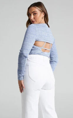 Showpo Merithel Ribbed Knit Long Sleeve Shrug Top In Space Dye Blue 16 Showpo Merithel Ribbed Knit Long Sleeve Shrug Top In Space Dye Blue -Showpo Women's Clothing Store 7 MERITHEL Long Sleeve Shrug Top in Space Dye Blue 2528ST22020043012529 5