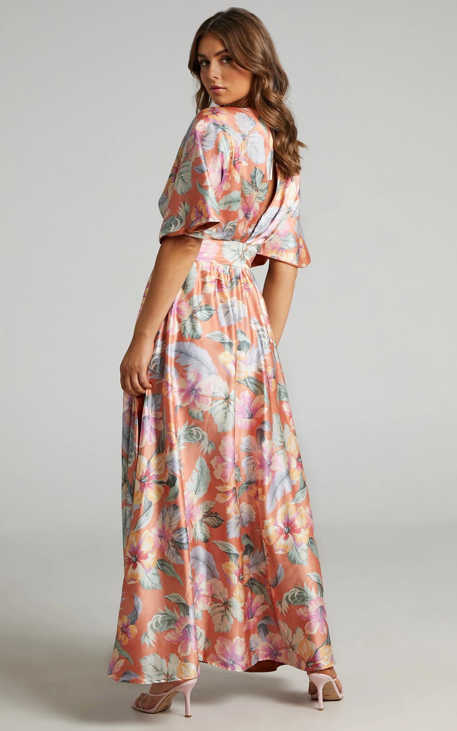 Showpo Sophia Plunge Neck Bat Wing Sleeve Maxi Dress In Multi Floral 8 Showpo Sophia Plunge Neck Bat Wing Sleeve Maxi Dress In Multi Floral - Image 8