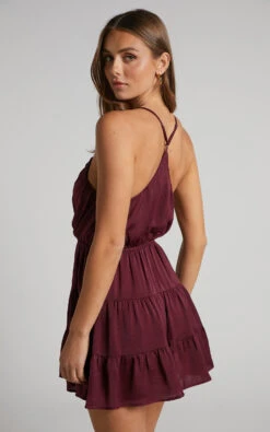 Showpo Rosina Y-Back Tiered Mini Dress In Plum 16 Showpo Rosina Y-Back Tiered Mini Dress In Plum -Showpo Women's Clothing Store 7 ROSINA Y BACK TIERED MINI DRESS IN PLUM 7