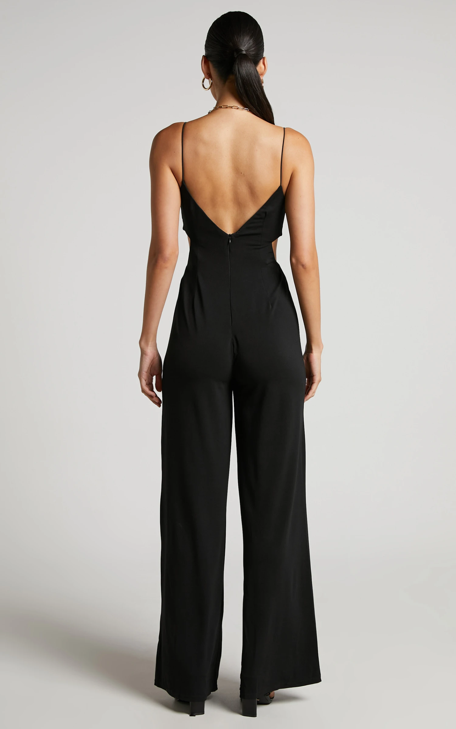 Showpo Benice Jumpsuit - Slender Strap Cut Out Wide Leg Jumpsuit In Black 8 Showpo Benice Jumpsuit - Slender Strap Cut Out Wide Leg Jumpsuit In Black - Image 8