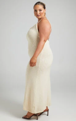 Showpo Yurika Knit Open Back Midi Dress In Natural -Showpo Women's Clothing Store 8.10.21 Riley x Lucy x Anthony13684