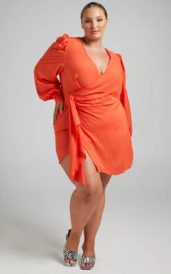Showpo Bellefleur Faux Wrap Mini Dress In Orange 15 Showpo Bellefleur Faux Wrap Mini Dress In Orange -Showpo Women's Clothing Store 8.10.21 Riley x Lucy x Anthony14077